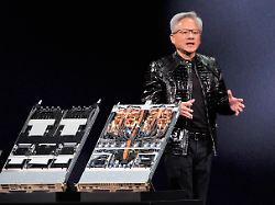jensen huang gruender und ceo von nvidia spricht waehrend einer pressekonferenz von nvidia im vorfeld der technikmesse ces in las vegas ueber die ki supercomputerplattform nvidia rubin