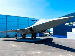 mock up of the ngf future combat air system fcas from dassault aviation airbus and indra sistemas on display at the paris air show