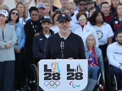 olympics la28 officials speak to the media la memorial coliseum los angeles california u s