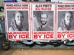 posters of alex pretti and renee good both shot and killed by ice agents are pasted onto a wall in the union market area of washington d c on friday february 6 2026