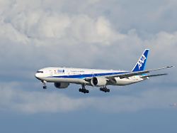 san francisco california february 7 an all nippon airways ana plane lands at san francisco international airport sfo in san francisco california united states on february 7 2025