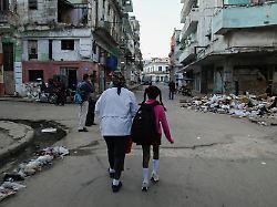 silvia rosell walks her granddaughter to school for a half day schedule as the government adopts measures to save fuel amid a deepening shortage affecting the island havana cuba february 12 2026