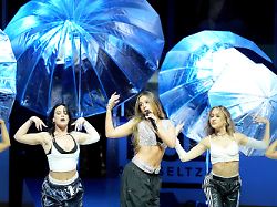 singer tate mcrae center performs during an intermission at hockey s nhl all star game in toronto saturday feb 3 2024