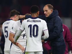 soccer football world cup uefa qualifiers group k albania v england air albania stadium tirana albania november 16 2025 england manager thomas tuchel talks to jude bellingham reuters florion goga