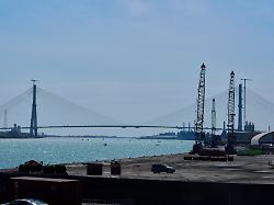 spanning the detroit river the gordie howe international bridge will connect southern detroit michigan usa and windsor ontario canada when completed in 2025 detroit michigan on thursday april 17 2025