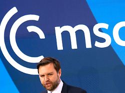 united states vice president jd vance addresses the audience during the munich security conference at the bayerischer hof hotel in munich germany friday feb 14 2025 1