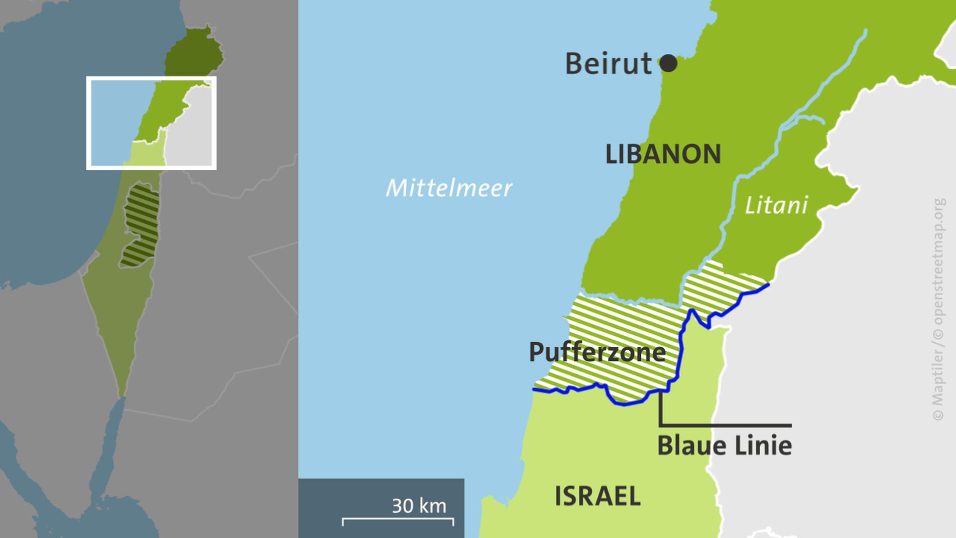 karte israel libanon blaue linie pufferzone 100