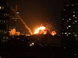 260301 tel aviv march 1 2026 this photo taken on feb 28 2026 shows an explosion in downtown tel aviv israel