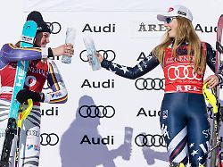 alpine skiing fis wc are are sweden 15 mar 26 alpine skiing fis world cup slalom ladies image shows emma aicher ger and mikaela shiffrin usa keywords trophies