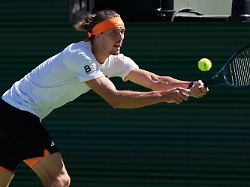 alexander zverev of germany returns a shot against jannik sinner of italy during a semifinal match at the bnp paribas open tennis tournament saturday march 14 2026 in indian wells calif ap photo mark j