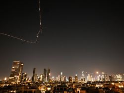 an interception attempt is made by israel as missiles are launched from iran amid the u s israeli conflict with iran as seen from tel aviv israel march 11 2026
