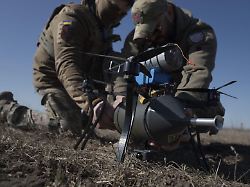 donetsk oblast ukraine march 9 soldiers from the 93rd brigade s drone unit test fiber optic drones before using them on the front line in donetsk oblast ukraine on march 9 2026