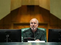 february 1 2026 tehran iran iranian parliament speaker mohammad bagher ghalibaf wearing an islamic revolutionary guard corps irgc uniform attends a session of parliament in tehran