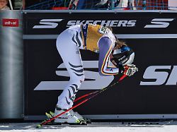 germany s emma aicher reacts at the finish area of an alpine ski women s world cup downhill in val di fassa italy saturday march 7 2026