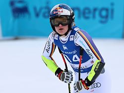 germany s emma aicher reacts at the finish area of an alpine ski women s super g race at the lillehammer world cup finals in kvitfjell norway sunday march 22 2026