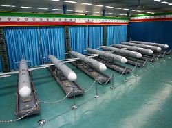 iranian missiles called abu mahdi are displayed during the ceremony of joining the irgc navy and the army in tehran iran in this picture obtained on july 25 2023