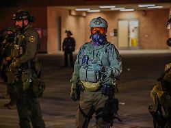 january 31 2026 los angeles ca usa ice agents guarding the federal building during an ice out protest on jan 31 2026
