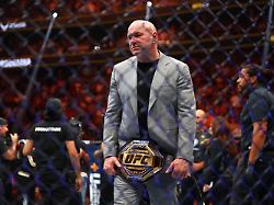 jun 29 2024 las vegas nevada usa ufc president dana white holds a championship belt during ufc 303 at t mobile arena mandatory credit mark j