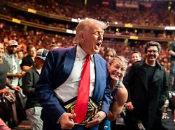 june 7 2025 newark new jersey usa president donald trump congratulates kayla harrison after her victory during ufc 316 at the prudential center in newark nj june 7 2025