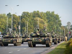 k2 tanks are seen in the early morning in warsaw poland on 10 august 2025 rehearsals are taking place in warsaw for the upcoming annual military parade