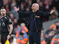 liverpool s manager arne slot reacts during the premier league soccer match between liverpool and tottenham in liverpool england sunday march 15 2026