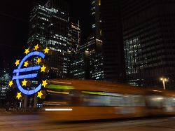 march 10 2026 frankfurt hesse germany a tram passes in front of the euro sign in frankfurt germany