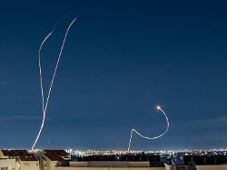 missile attack in tel aviv israel 01 mar 2026 an israeli air defense system intercepts a ballistic missile barrage launched from iran to central israel during the missile attack