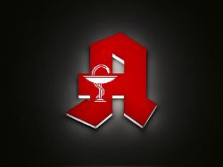 nachtaufnahme logo rote leuchtreklame zeichen apotheke mit aesculapstab aeskulapstab stuttgart baden wuerttemberg deutschland