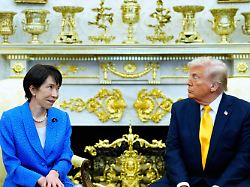 president donald trump speaks with japan s prime minister sanae takaichi in the oval office of the white house thursday march 19 2026 in washington
