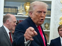 president donald trump speaks with reporters during the swearing in ceremony for homeland security secretary markwayne mullin in the oval office of the white house tuesday march 24 2026 in washington