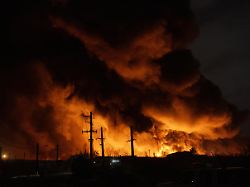 tehran iran march 8 fire breaks out at the shahran oil depot after us and israeli attacks leaving numerous fuel tankers and vehicles in the area unusable in tehran iran on march 8 2026