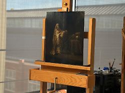 the painting vision of zacharias in the temple identified by researchers in amsterdam as an original work by rembrandt is pictured at rijksmuseum atelier amsterdam netherlands march 2 2026