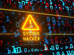 warning sign system hacked on the digital background 3d illustration