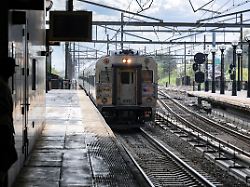 a nj transit train arrives at the platform at the secaucus junction station in secaucus new jersey u s april 17 2026