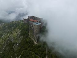 a drone view shows the citadelle laferriere a fortress from the early 1800s commonly known as la citadel in milot haiti april 26 2024