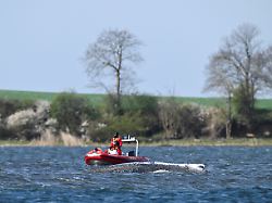 a humpback whale swims next to a boat that is trying to escort him out of a sandbank in the shallow waters off the baltic sea on the island of poel near wismar germany april 20 2026