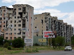 a view shows multi storey residential buildings destroyed in the course of russia ukraine conflict in the town of severodonetsk in the luhansk region russian controlled ukraine august 8 2024