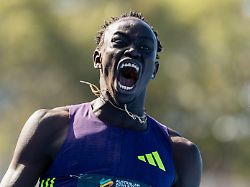 april 12 2026 sydney nsw australia gout gout of queensland celebrates after winning the menaaa s 200m final in 19 67 seconds at the 2026 australian athletics championships