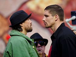 boxers oleksandr usyk left the wbc heavyweight champion and challenger rico verhoeven face off during a press conference in london tuesday april 14 2026 1