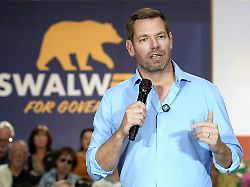 california gubernatorial candidate rep eric swalwell d ca appears at a town hall meeting in sacramento calif tuesday april 7 2026
