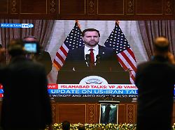 cameramen film u s vice president jd vance s speech telecast by state run television after his meeting with iranian officials at a media center in islamabad pakistan sunday april 12 2026
