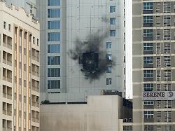 damage caused by an iranian drone strike on one of the buildings next to the navy base headquarters of u s navy 5th fleet in juffair bahrain march 4 2026
