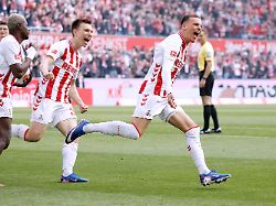 el mala said team 1 fc koeln jubelt nach seinem tor zum 1 1 mit ache ragnar und lund kristoffer dfl bundesliga saison 2025 2026 bl spiel 1 fc koeln borussia moenchengladbach 3 3 am 21 03