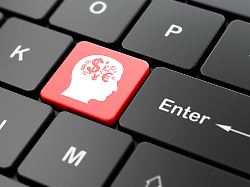 education concept computer keyboard with head with finance symbol icon on enter button background 3d rendering 22930030