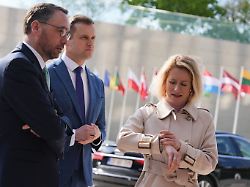 european union foreign policy chief kaja kallas right looks at her watch as she arrives for a meeting of eu foreign ministers at the european council building in luxembourg tuesday april 21 2026