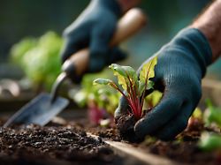 kleine salatpflanzen werden eingepflanzt