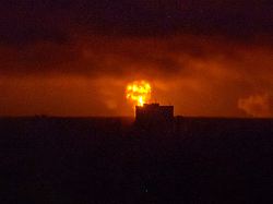 march 24 2024 lviv ukraine an explosion during a pre dawn russian missile attack on ukrainian infrastructure with kinzhal missiles in the lviv region western ukraine
