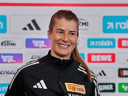 new head coach of german bundesliga soccer club 1 fc union berlin marie louise eta attends a press conference in berlin germany thursday april 16 2026