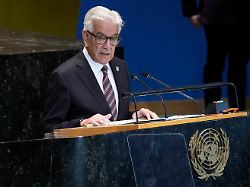 pakistan s defense minister khawaja muhammad asif addresses the summit of the future in the united nations general assembly monday sept 23 2024