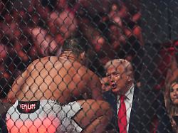 paulo costa talks with president donald trump after he won his fight by tko at ufc 327 at kaseya center saturday april 11 2026 in miami